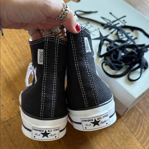 New Stussy Converse High Top Sneakers in Black and White - Picture 2 of 7